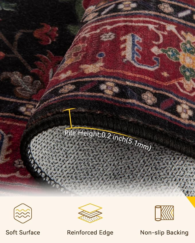 RELEANY Area Rugs Square 6ft Washable Non-Slip, Floral Vintage Distress Print - Image 2