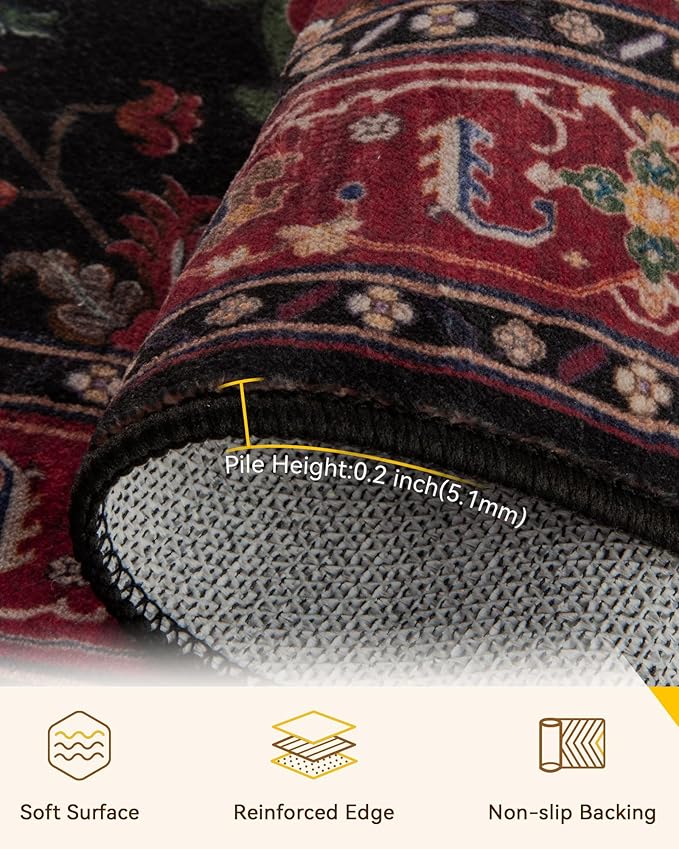 RELEANY Area Rugs 10'x12' Washable Non-Slip, Floral Vintage Distress Print - Image 3