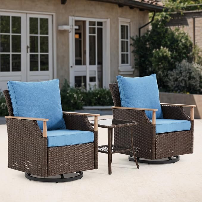 MELLCOM Patio Furniture Set of 3, Wicker Swivel Glider Chairs by MELLCOM