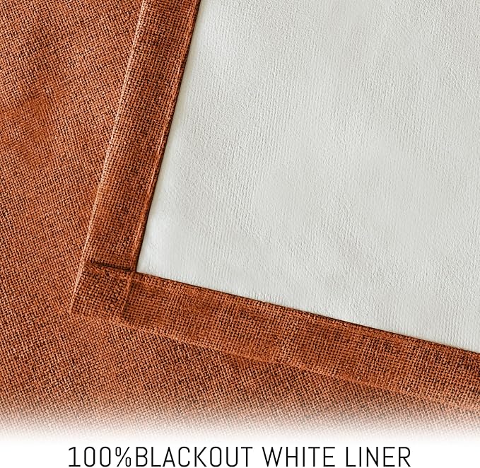 Yakamok Burnt Orange Linen Curtains 100% Blackout 84 Inches Long, Room - Image 3