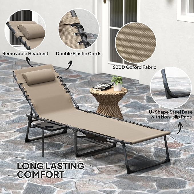Outsunny Folding Chaise Lounge Chair Outdoor Tanning Chair - Image 5