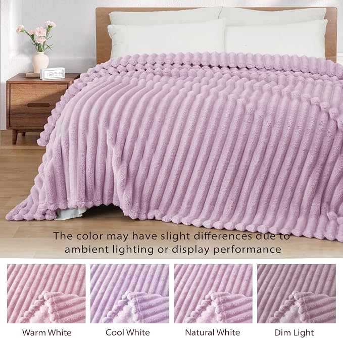 Exclusivo Mezcla Twin Size Flannel Fleece Blanket, Super Soft Striped Jacquard - Image 3
