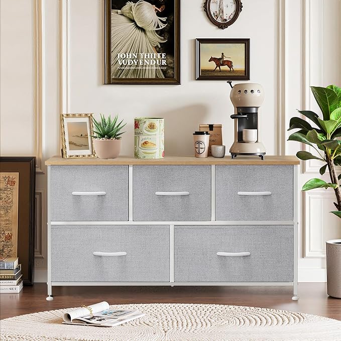 5-Drawer Dresser for Bedroom, Anti-Tip Wide Storage Organizer Fabric Chest of - Image 2