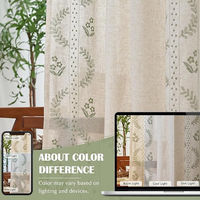 jinchan Belrose Linen Curtains for Bedroom Floral Curtains 84 Inch Length Linen - Image 8