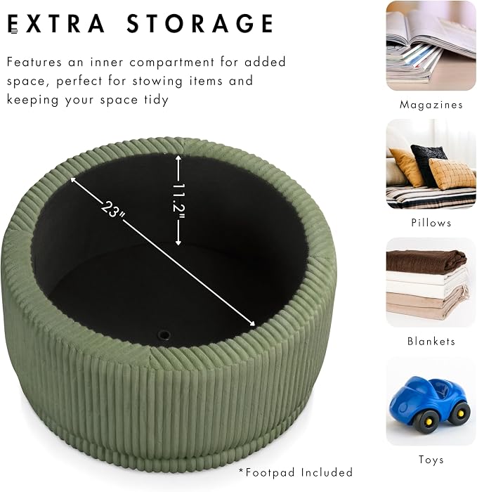 Furniture of America Lennox Modern Chenille 29-inch Round Storage Ottoman - Image 4