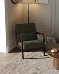 Garvee Mid-Century Modern Accent Chair, Sherpa Upholstery, Solid Wood Armchair by Garvee