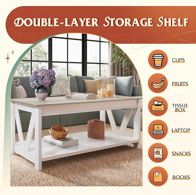 WLIVE Coffee Table, Wood Center Table - Image 4