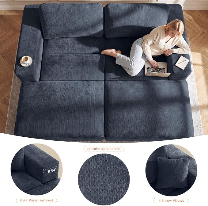 80.7" Oversized Double Chaise Lounge Chair Indoor, Cloud Boneless Sleeper Sofa - Image 7
