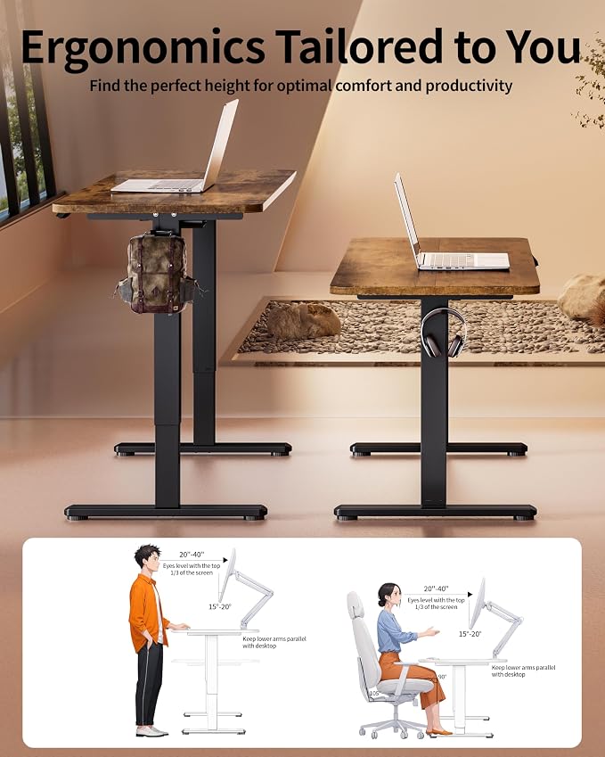 BIZUM Electric Standing Desk 60 x 24 Inch Computer Desk-Gaming Desk Rustic - Image 4