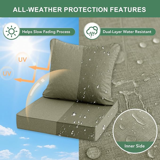 Summsun Water Resistant Outdoor Chair Cushions, Faux Linen Backrest and Deep - Image 5