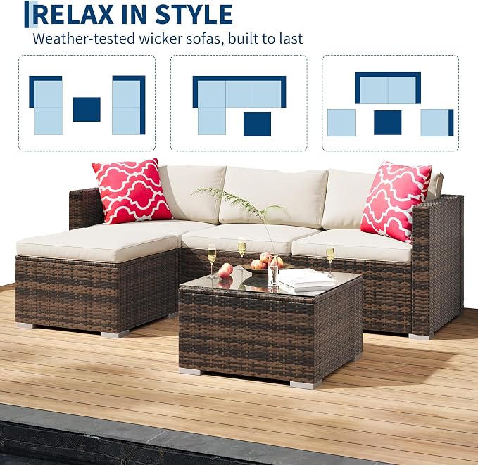 5-Piece Outdoor Sectional Sofa Set, All-Weather PE Rattan Patio Furniture - Image 8