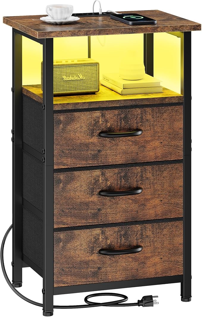 Vagusicc Night Stand with Charging Station, LED Nightstand by Vagusicc