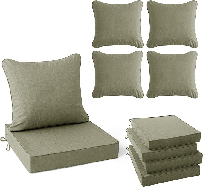 Summsun Water Resistant Outdoor Chair Cushions, Faux Linen Backrest and Deep by SUMMSUN