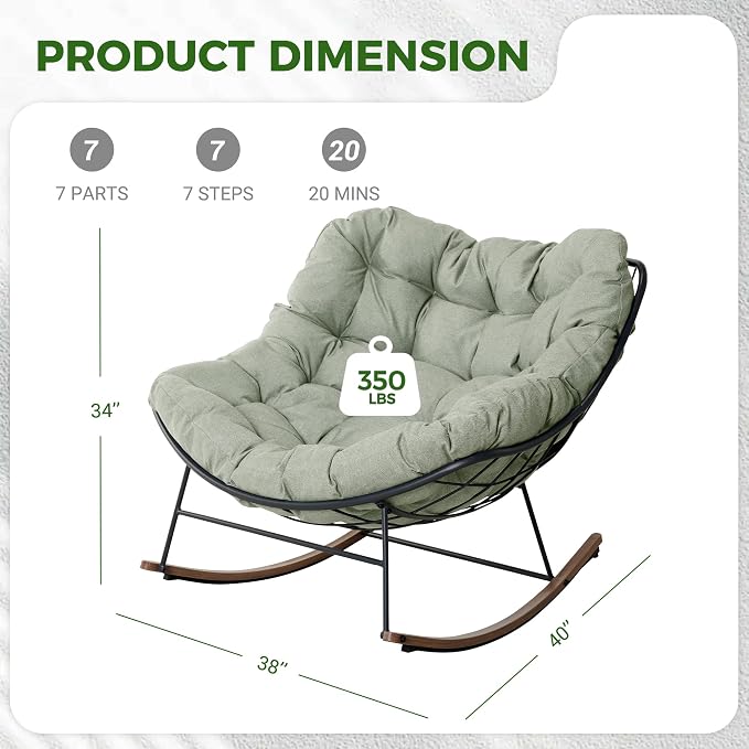 Grand patio Outdoor Rocking Chair, E-Coated Modern Cozy Lounge Rocker Chair - Image 2