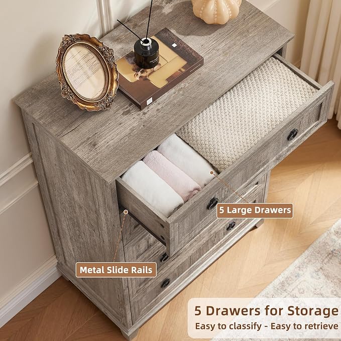 Joaxswe Farmhouse 5 Drawer Dresser - Image 4