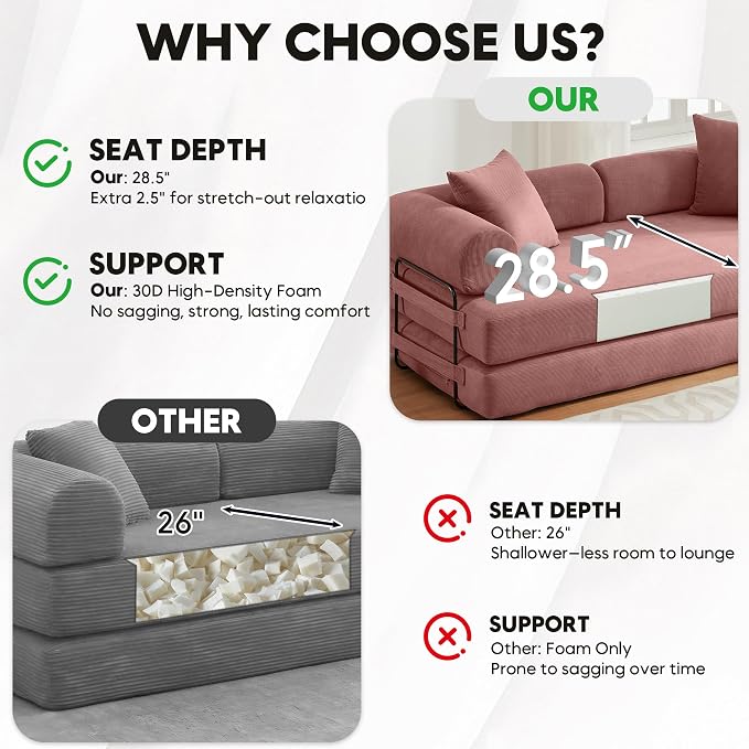 ZEIINPA 78.5 Inch Convertible Sleeper Sofa Bed, 5 in-1 Boneless Floor Couch Bed - Image 3