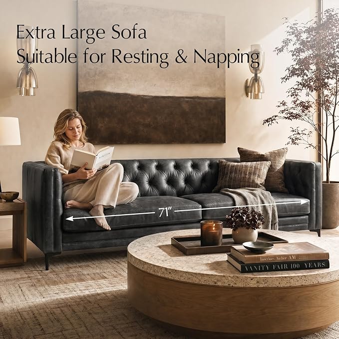 HULALA HOME 84" W Faux Leather Sofa Couch - Image 3