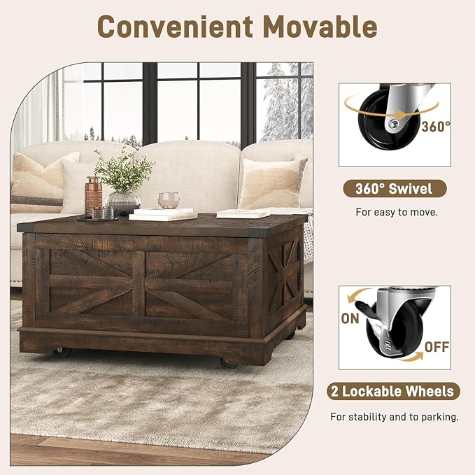 Hlivelood 36" Farmhouse Movable Lift Top Coffee Table - Image 5