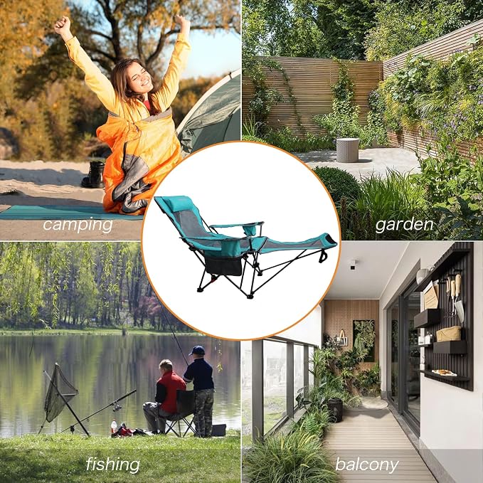 Reclining Camping Chair with Removable Footrest Lounge Chair with Headrest - Image 8