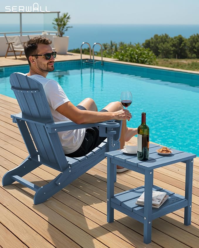 SERWALL 2-Tier HDPE Outdoor Side Tables Set of 2, Weatherproof Rectangular - Image 7