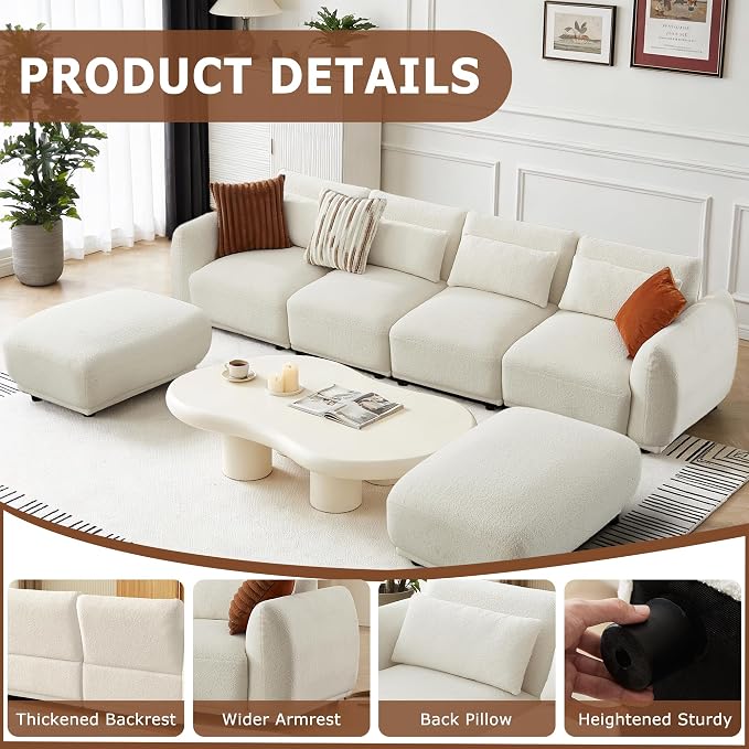 U Shaped Cloud Sectional, Convertible L Shaped Couch - Image 4