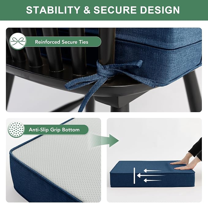 Summsun Outdoor Chair Cushions, Faux Linen Backrest and Deep Seat Cushion Set - Image 4