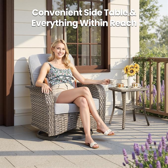 Weaxty Outdoor Swivel Rocker Patio Chairs, 3 Pieces Patio Furniture Set - Image 8