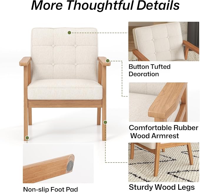 Modern Accent Chair with Arm Rest, Upholstered Linen Fabric Leisure Chair with - Image 8
