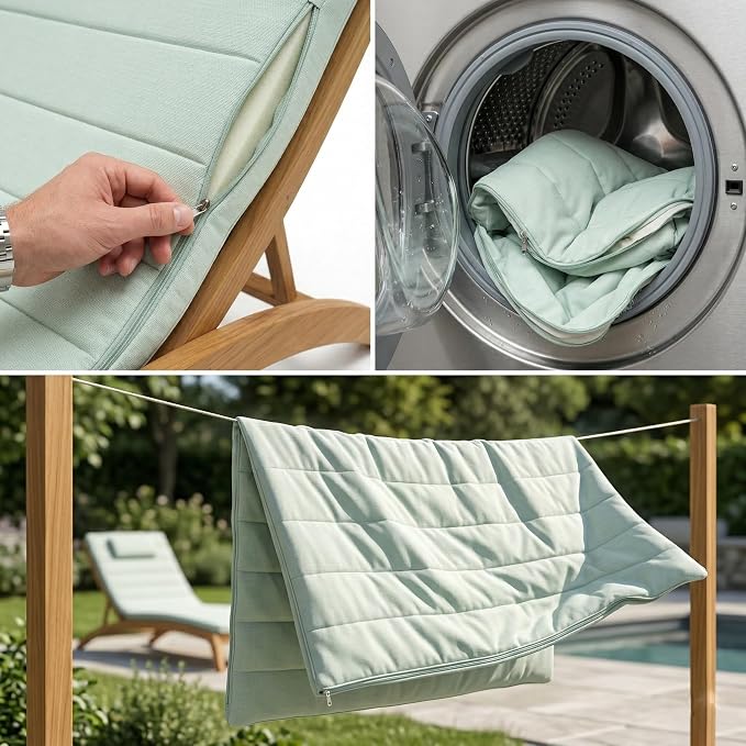 Quilted Chaise Lounge Outdoor Patio Furniture Cushions | Water-Resistant Patio - Image 5