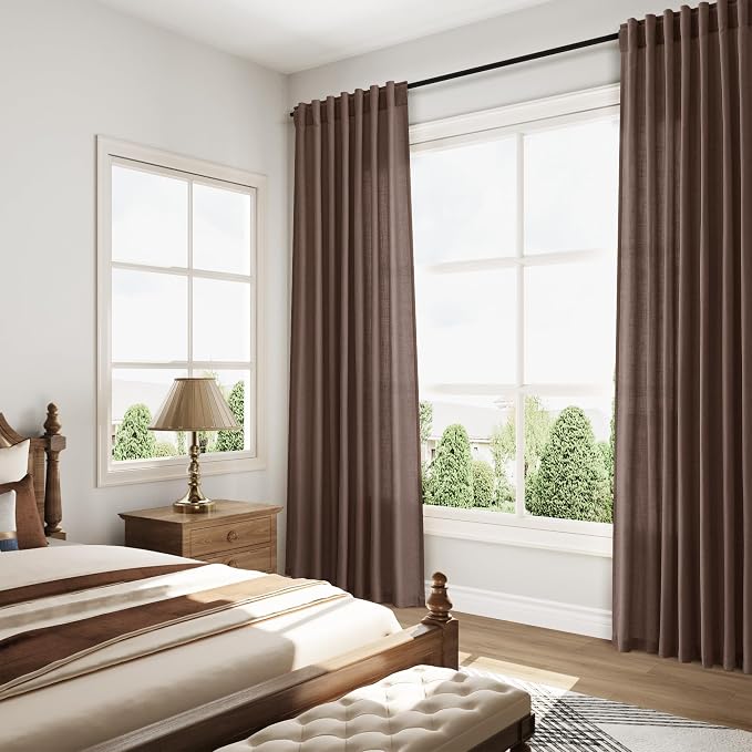 Extra Long Curtain Cappuccino Morden Linen Blend Light Filtering Back Tab - Image 7