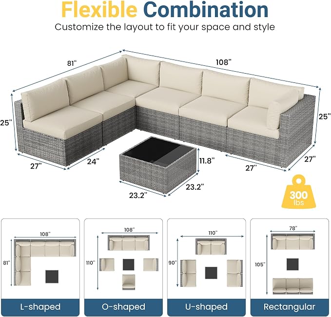 Wisteria Lane 7 Pieces Outdoor Patio Furniture Set, Wicker Outdoor Patio - Image 2