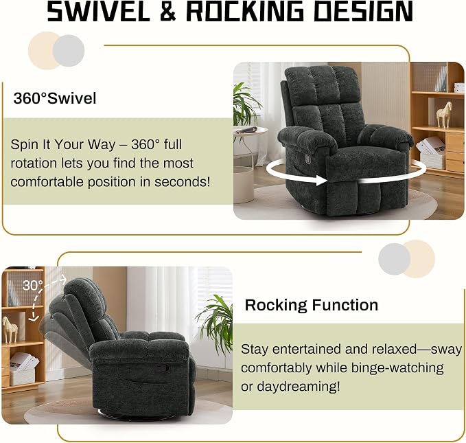Korser Recliner Chair, Swivel Rocker Recliner Chair - Image 3