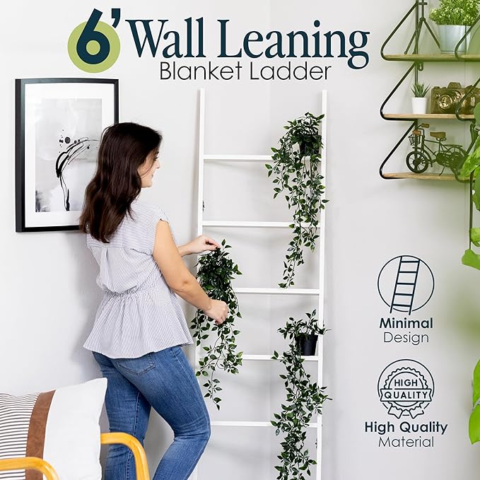 Blanket Ladder for Living Room and Bedroom, 5ft 8 inch, 6-Tier Wall Leaning - Image 6