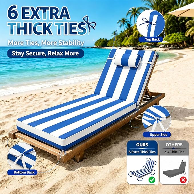 Chaise Lounge Cushion for Outdoor Furniture, Waterproof, Fade-Resistant and - Image 4