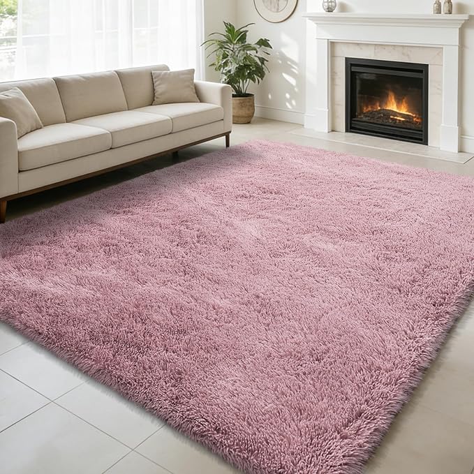 Shag Area Rug for Bedroom 5x8, Blush Fluffy Area Rugs for Living Room, Soft by yulidayang