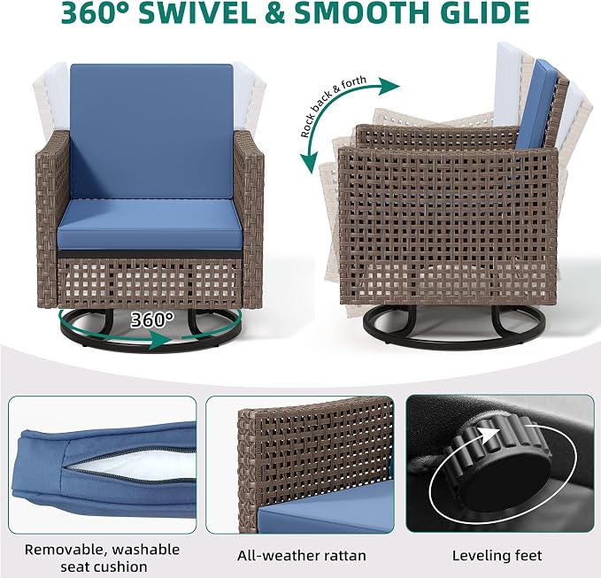 YITAHOME Outdoor Swivel Chair 3 Pieces, Wicker Patio Furniture, Porch Furniture - Image 3