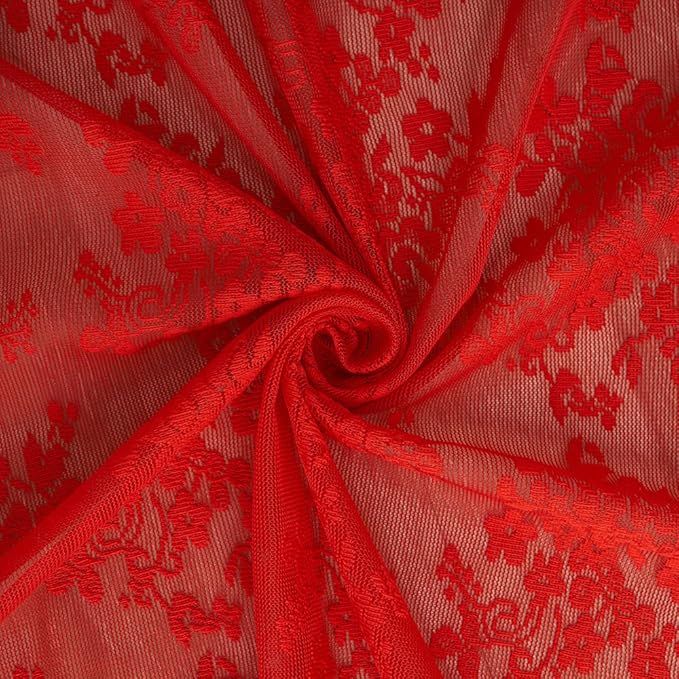 YJ YANJUN Vintage Lace Curtains 63 Inch Length 2 Panels Set Christmas Red Sheer - Image 5