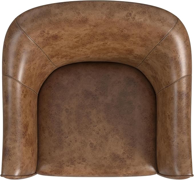 HomePop Modern Barrel Accent Chair, Distressed Brown Faux Leather - Image 8