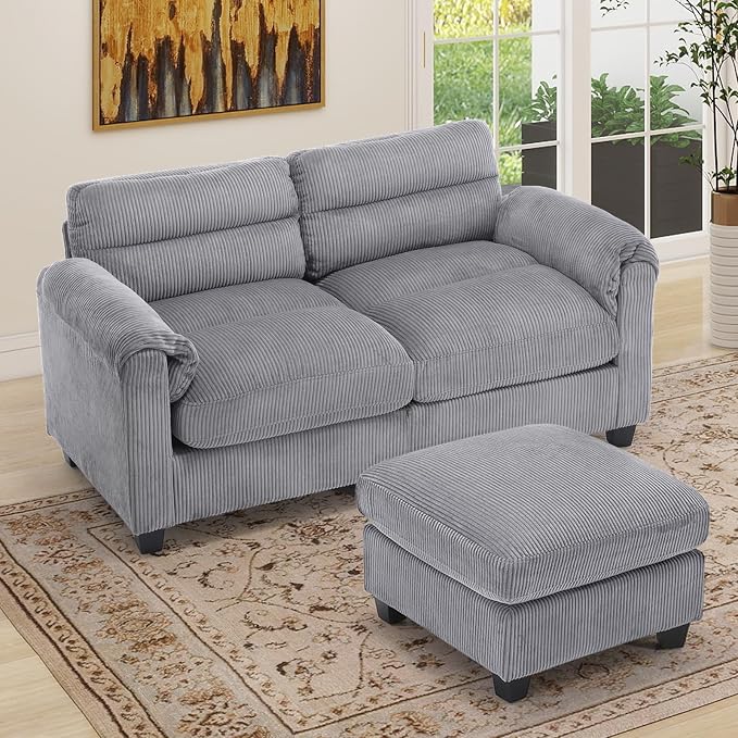 HAOMARKETS Corduroy 2-Piece Sofa Set, Upholstered Ottoman and Loveseat 2-Seater by HAOMARKETS