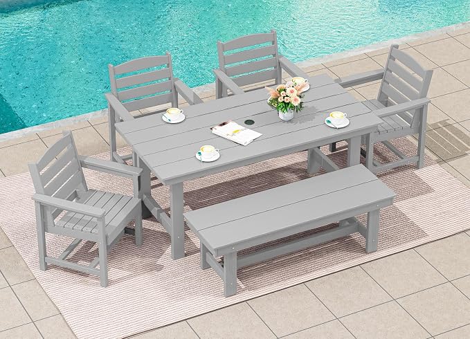 SERWALL Patio Dining Table and Bench Set - Image 7