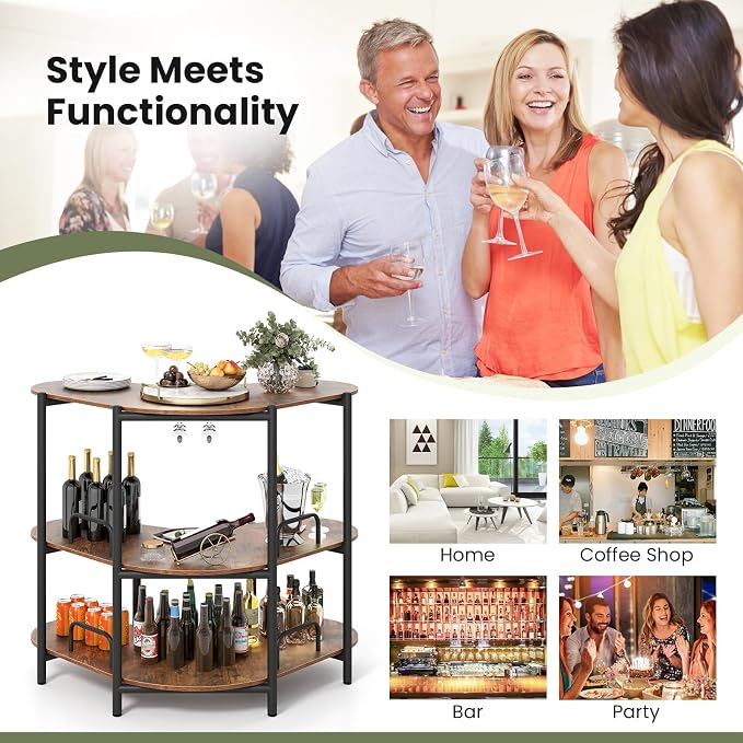 Giantex 3-Tier Bar Table, Corner Bar Cabinet, Liquor Home Bar Unit - Image 8