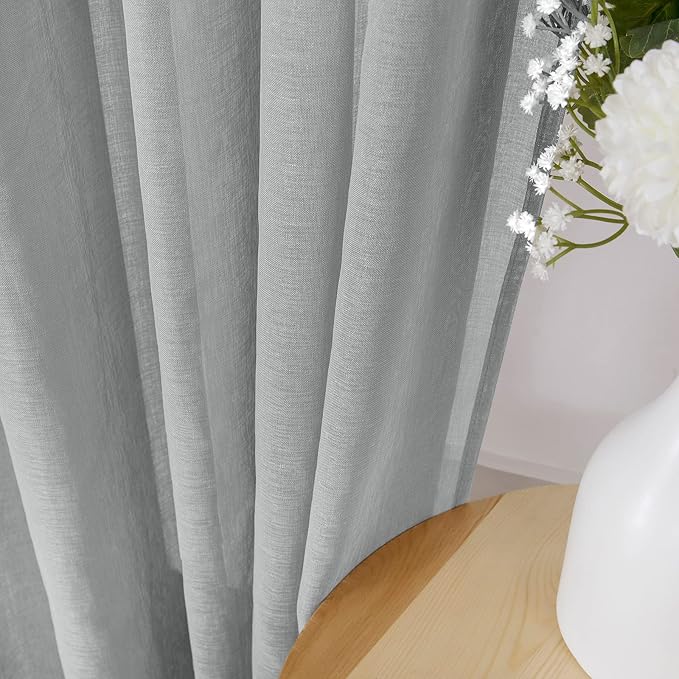 Tollpiz Short Sheer Curtains Living Room Linen Textured Curtain Sheers Light - Image 3