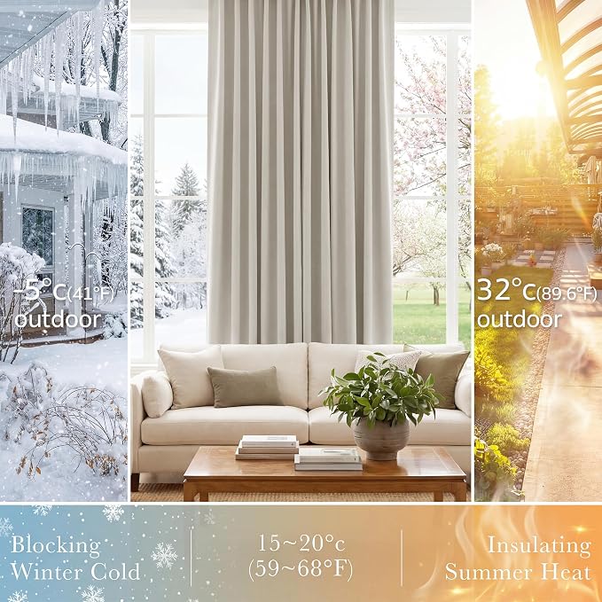 PONY DANCE Cream Blackout Curtains, Thermal Insulated Short Drapes - Image 4