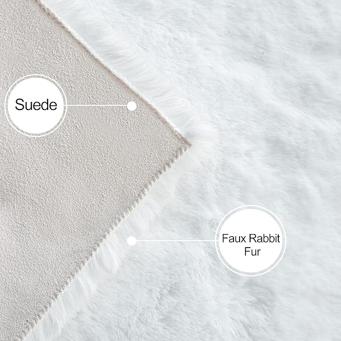 ORINOVA White Faux Bunny Fluffy Fur Rug Washable Area Rugs - Image 5