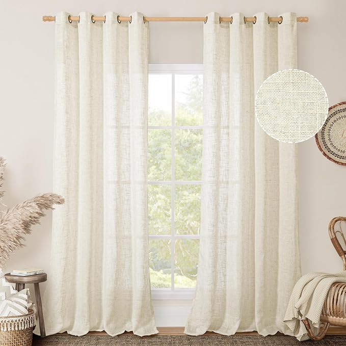 LAMIT Natural Ivory Linen Semi Sheer Curtains 84 inch Length, Cream Light - Image 2