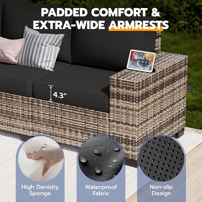 Patio Furniture Set, Wide Armrest Outdoor Furniture Set - Image 5