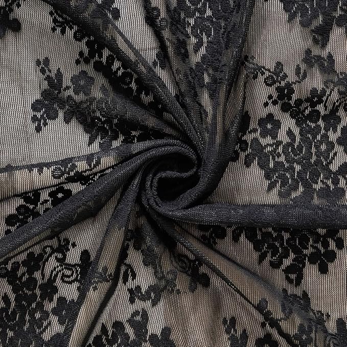 YJ YANJUN Vintage Lace Curtains 72 inch Length Goth Black Floral Sheer - Image 6