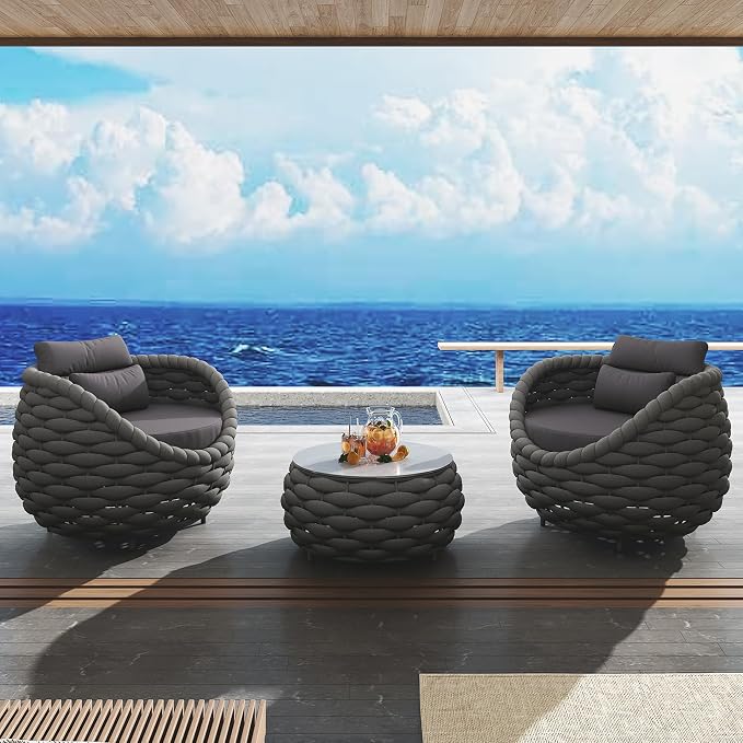 TWT 3 Pieces Aluminum Patio Furniture Set, Hand Woven Textilene Rope Outdoor - Image 9