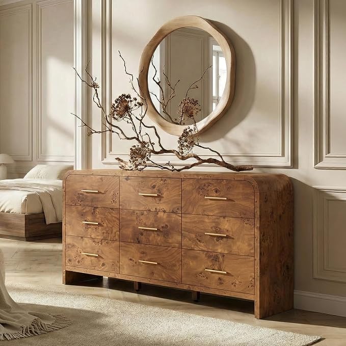 Curved 9-Drawer Dresser for Bedroom, Vanity Desk TV Stand for Living Room by TheBeautyofRusticRefined