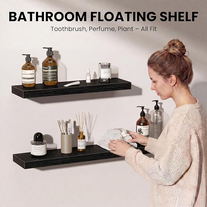 Fun Memories Floating Shelves for Wall, 9.3 Inch Set of 4 Rustic Wood Wall - Image 3